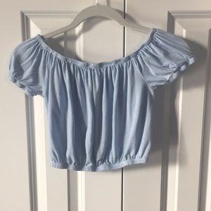 light blue off the shoulder top